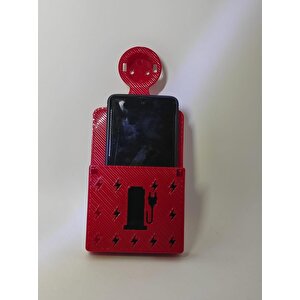 Pirize Takılan Hazneli Telefon Tutucu Duvar Teleon Tutucu Şarz Standı Kırmızı