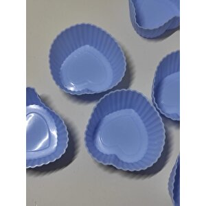 6'lı Kalp Desenli Slikon Kek Kapsülü Yapışmaz Mini Tart Kek Kapsülü Muffin Ekler Kalıbı Mavi