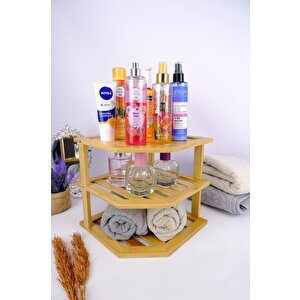 Bambu 3 Katlı Köşe Rafı Organizer Banyo Düzenleyici Kahverengi