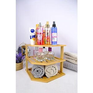 Bambu 3 Katlı Köşe Rafı Organizer Banyo Düzenleyici Kahverengi