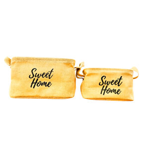 Sweet Home Jüt Hasır Ev Düzenleyici Mutfak Banyo Salon Sepeti Katlanır Sıvı Korumalı İkili Set B-o