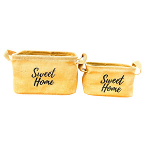 Sweet Home Jüt Hasır Ev Düzenleyici Mutfak Banyo Salon Sepeti Katlanır Sıvı Korumalı İkili Set B-o
