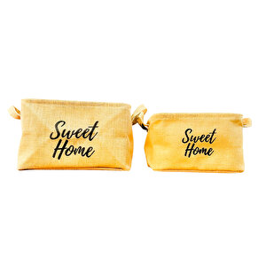 Sweet Home Jüt Hasır Ev Düzenleyici Mutfak Banyo Salon Sepeti Katlanır Sıvı Korumalı İkili Set B-o