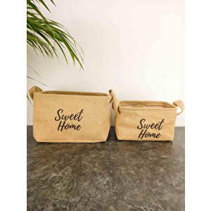 Bi̇tki̇ Tasarimi Sweet Home Jüt Hasir Ev Düzenleyi̇ci̇ Mutfak Banyo Salon Sepeti̇ Katlanir Sivi Korumali İki̇li̇ Set O-k