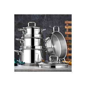 Diamond Strainer 8 Parça Süzgeç Paslanmaz Çelik Tencere Seti Cam Kapaklı