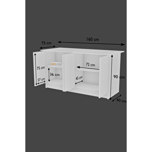 Ae-2040 Vera Mutfak Adası Bar Masası Yemek Masası Dolaplı, Beyaz Raflı, Çok Amaçlı 160 Cm