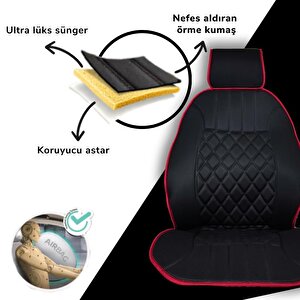 Oto Koltuk Minderi, Dacia Araçlara Uyumlu 2'li Set Özel Tasarım Minder Premi̇um Siyah - Kırmızı