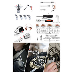 46 Parça Mini Lokma Takımı Otomatik Cırcırlı 1/4" Wrench Set Yüksek Kalite Cr-v Kombinasyon Alet Set