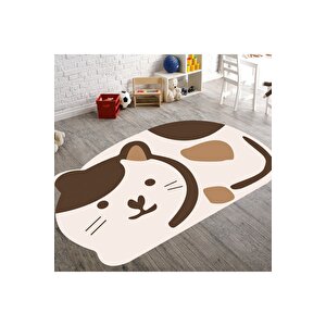Uyuyan Kedi Halı Kedili Çocuk Halısı Dekoratif Çocuk Halısı Leke Tutmaz 80x150 cm