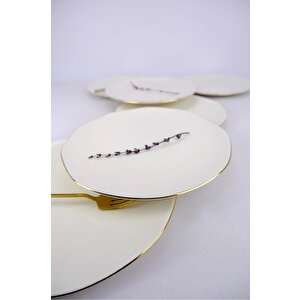 Porselen 6'lı Altın Yaldızlı Servis Ve Sunum Tabağı Seti 27 Cm Krem - Tl4036310 C320.003