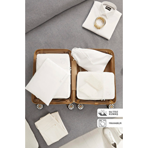 Ocean Home Textile 4'lü Yıkanabilir Beyaz Renk Paraşüt Kumaş Bavul İçi Organizer Set