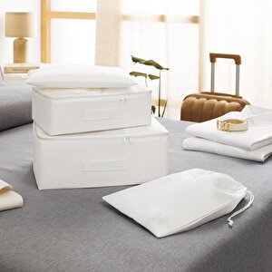 4'lü Yıkanabilir Beyaz Renk Paraşüt Kumaş Bavul İçi Organizer Set