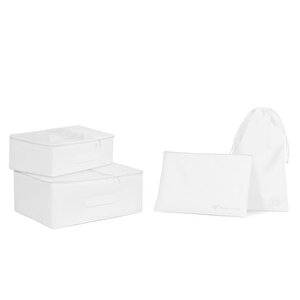 Ocean Home Textile 4'lü Yıkanabilir Beyaz Renk Paraşüt Kumaş Bavul İçi Organizer Set