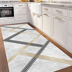 Çizgili Yolluk Gri Renk Yolluk Koridor Halısı Uzun Halı Antre Halı Salon Halısı 100x250 cm