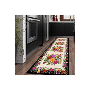 Çiçek Desenli Halı Çok Renkli Gül Desenli Halı Yolluk Kaymaz Taban Yıkanabilir Leke Tutmaz 120x350 cm