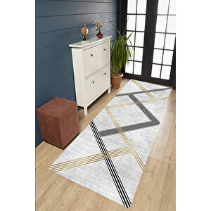 Çizgili Yolluk Gri Renk Yolluk Koridor Halısı Uzun Halı Antre Halı Salon Halısı 130x180 cm