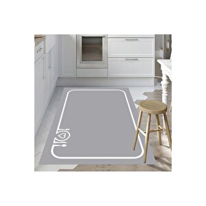 Gri Renk Mutfak Halısı Sade Mutfak Halısı Dekoratif Halı Yıkanabilir Mutfak Halısı Leke Tutmaz 180x250 cm