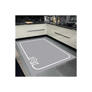 Gri Renk Mutfak Halısı Sade Mutfak Halısı Dekoratif Halı Yıkanabilir Mutfak Halısı Leke Tutmaz 80x300 cm
