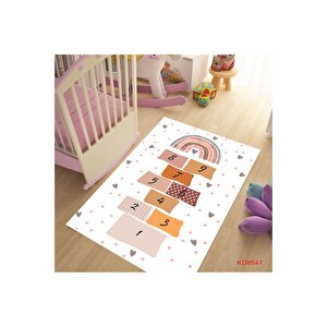 Seksekli Oyun Halısı Çocuk Halısı Dekoratif Halı Kaymaz Taban Yıkanabilir Leke Tutmaz 120x200 cm