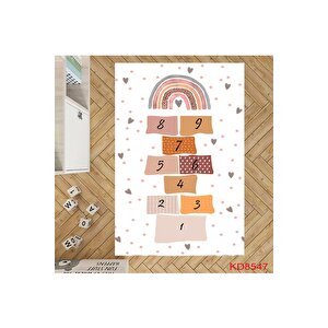 Seksekli Oyun Halısı Çocuk Halısı Dekoratif Halı Kaymaz Taban Yıkanabilir Leke Tutmaz 120x200 cm