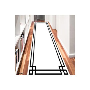 Beyaz Zemin Siyah Çerçeveli Yolluk Koridor Halısı Kaymaz Taban Yıkanabilir Yolluk Antre Halısı 80x400 cm