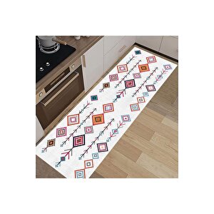 Etnik Desen Yolluk Renkli Şekilli Koridor Halısı Kaymaz Taban Yıkanabilir Yolluk Antre Halısı 120x250 cm