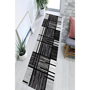 Siyah Renk Yolluk Çizgili Desen Yolluk Kaymaz Taban Halı Yıkanabilir Halı Koridor Halısı 120x200 cm