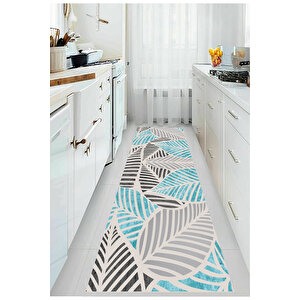 Mavi Renk Yolluk Yaprak Desen Yolluk Koridor Halısı Uzun Halı Antre Halı Yıkanabilir Yolluk