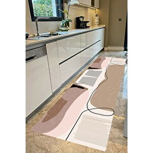 Geometrik Desen Yolluk Nude Renk Koridor Halısı Kaymaz Taban Yıkanabilir Yolluk Antre Halısı 170x250 cm