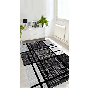 Siyah Renk Yolluk Çizgili Desen Yolluk Kaymaz Taban Halı Yıkanabilir Halı Koridor Halısı 160x300 cm