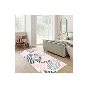 Yaprak Desen Yolluk Pembe Renk Yolluk Modern Desen Yolluk Koridor Halısı Uzun Halı Salon Halısı 100x250 cm