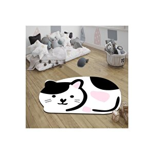 Uyuyan Kedi Halı Kedili Çocuk Halısı Yuvarlak Çocuk Halısı Dekoratif Çocuk Halısı Leke Tutmaz 100x250 cm