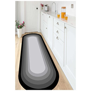 Gri Renk Mutfak Halısı Oval Halı Sade Mutfak Halısı Dekoratif Halı Kaymaz Halı Yıkanabilir Halı 140x200 cm