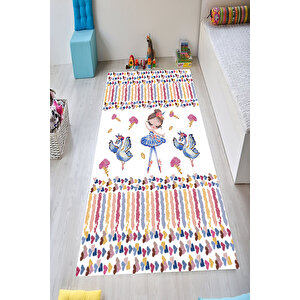 Balerin Kız Çocuk Halısı Leke Tutmaz Çocuk Halısı Kaymaz Taban Halı Yıkanabilir Oyun Halısı 130x180 cm