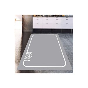 Gri Renk Mutfak Halısı Sade Mutfak Halısı Dekoratif Halı Yıkanabilir Mutfak Halısı Leke Tutmaz