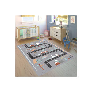 Trafik Yolu Çocuk Halısı Leke Tutmaz Çocuk Halısı Kaymaz Taban Halı Yıkanabilir Oyun Halısı 130x180 cm