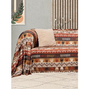 Softmicro Etnik Desenli Boho 130x180 Cm Koltuk Örtüsü Şalı, Kanepe Örtüsü, Tv Battaniyesi Toprak