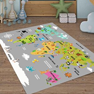 Dünya Haritalı Çocuk Halısı Eğitici Öğretici Çocuk Halısı Kaymaz Taban Halı Oyun Halısı 100x300 cm