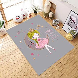 Ayda Oturan Sevimli Kız Çocuk Halısı Kız Figürlü Halı Makinede Yıkanabilir Leke Tutmaz 100x150 cm