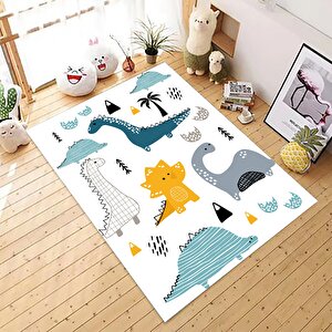 Dinazor Desenli Çocuk Odası Halısı Kaymaz Taban Halı Makinede Yıkanabilir Oyun Halısı 80x300 cm