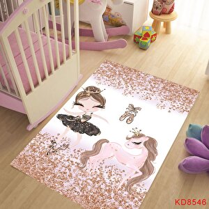 Balerin Kız Çocuk Halısı Pembe Çocuk Halısı Bebek Odası Halısı Leke Tutmaz Yıkanabilir Halı 80x200 cm