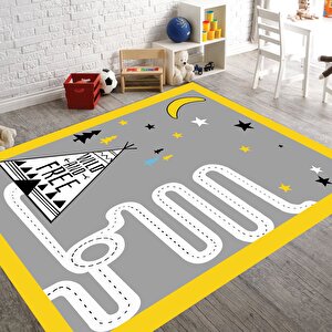 Trafik Yolu Çocuk Halısı Kaymaz Taban Halı Makinede Yıkanabilir Oyun Halısı 100x500 cm