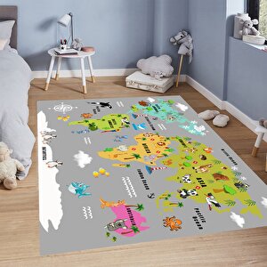 Dünya Haritalı Çocuk Halısı Eğitici Öğretici Çocuk Halısı Kaymaz Taban Halı Oyun Halısı