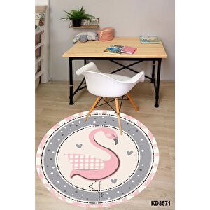 Pembe Flamingo Desen Çocuk Halısı Yuvarlak Çocuk Halısı Dekoratif Çocuk Halısı Leke Tutmaz 120x120 cm