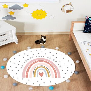 Kalpli Çocuk Halısı Yuvarlak Çocuk Halısı Kaymaz Taban Yıkanabilir Çocuk Odası Halısı 150x150 cm
