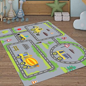 Araba Yollu Trafik Yolu Halı Kaymaz Taban Halı Makinede Yıkanabilir Çocuk Halısı 160x200 cm
