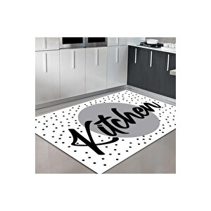 Gri Mutfak Halısı Kitchen Yazılı Mutfak Halısı Mutfak Halısı Yıkanabilir Halı Leke Tutmaz 180x300 cm