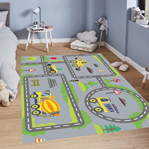 Araba Yollu Trafik Yolu Halı Kaymaz Taban Halı Makinede Yıkanabilir Çocuk Halısı 180x200 cm