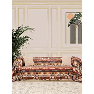 Softmicro Etnik Desenli Boho 180x300 Cm Koltuk Örtüsü Şalı, Kanepe Örtüsü, Tv Battaniyesi Toprak