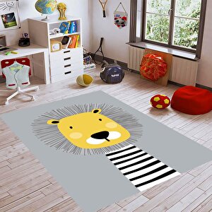 Aslan Desenli Çocuk Halısı Kaymaz Taban Halı Oyun Halısı Yıkanabilir Çocuk Halısı Kd139 80x150 cm